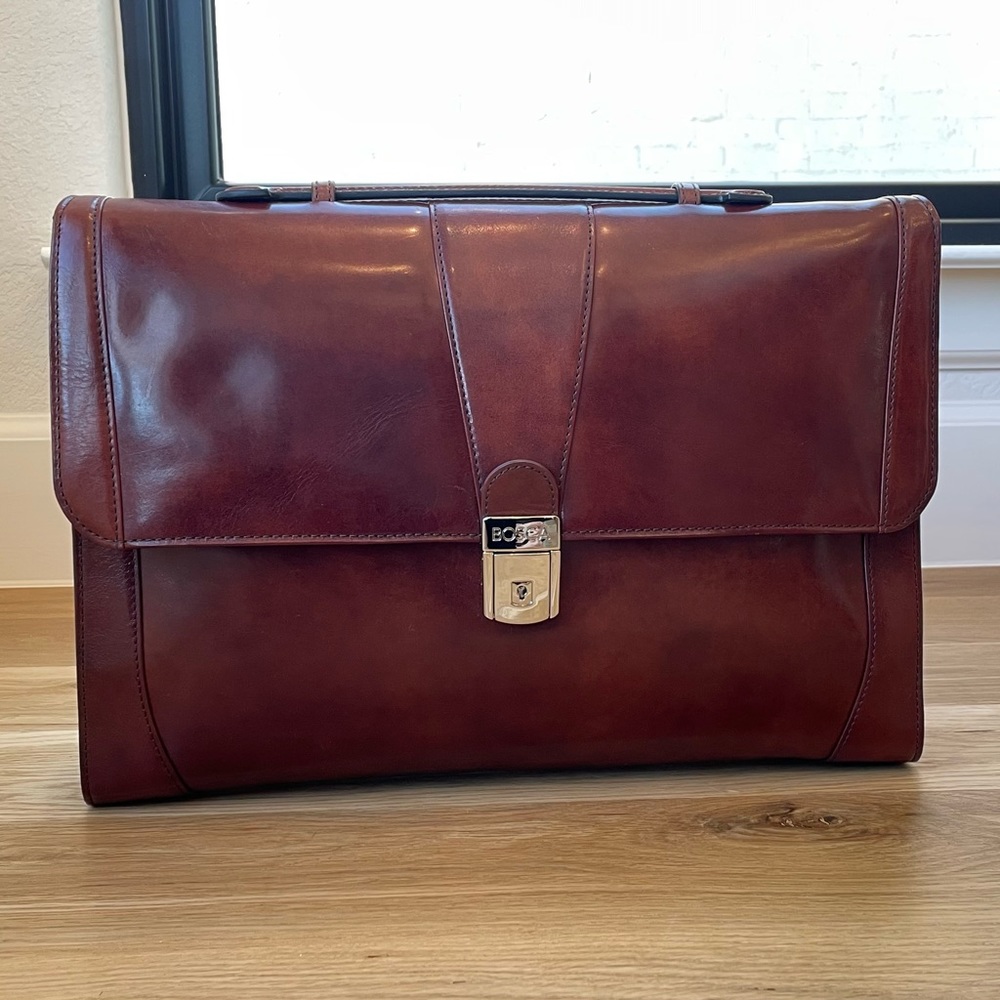 Bosca Flat Envelope Briefcase Dark Brown; Bosca Leather Briefcase NIB